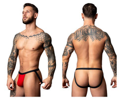 Jockstrap en maille chaude Male Power 349-300, couleur noir-rouge