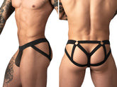 Jockstrap Mâle Power 352-307 en maille à 2 lanières avec anneau, couleur noire