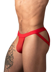 Jockstrap en résille avec 2 anneaux à lanières Male Power 352-307 Couleur Rouge