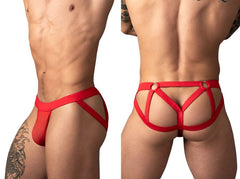Jockstrap en résille avec 2 anneaux à lanières Male Power 352-307 Couleur Rouge