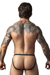Male power 388-11c fishnet black thong with sleek minimalist design and breathable material shown from the back