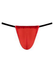 Male Power Mesh 2 G-string in red. Features a gathered front pouch and thin black side straps.