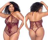Mapale 1115X Floraler Netz-Bodysuit, Farbe Kirsche