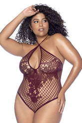 Mapale 1115X Floraler Netz-Bodysuit, Farbe Kirsche