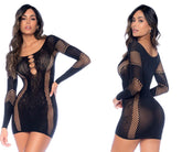 Mapale 1117 Langarm-Blumen-Netzkleid, Farbe Schwarz