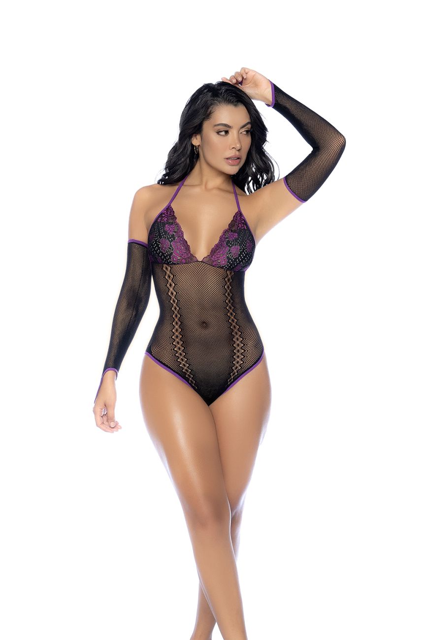 Mapale 1121 Ensemble body résille et dentelle Couleur noir-violet Mapale 1121 Ensemble body résille et dentelle Couleur noir-violet
