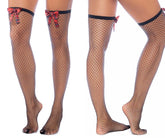 Mapale 1128 Diamond Fishnet Overknee-Strümpfe mit karierten Schleifen, Farbe Schwarz-Kariert