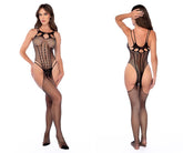 Mapale 1136 Fishnet Bodystocking with Rhinestone Detail Color Black-Rhinestone