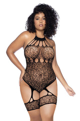 Mapale 1144X Leopard Halter Fishnet Bodysuit Color Black