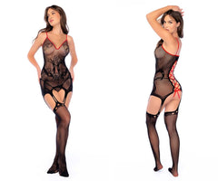 Mapale 1153 Snake Fishnet Bodystocking Color Black-Red