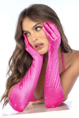 Mapale 135 Satin Rhinestone Opera Gloves Color Pink-Rhinestone