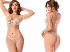 White sheer lingerie set by Mapale 2811 with delicate fringe detailing and thin straps in white color