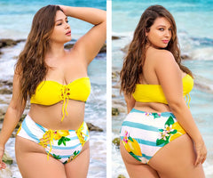 Maillot de bain deux pièces réversible Mapale 67037X Couleur Jaune-Imprimé Agrumes