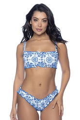 Maillot de bain deux pièces Mapale 67129, imprimé œillets bleu