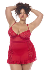 Mapale 7507X Babydoll with matching G-String Color Red