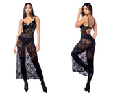 Mapale 7616 Langes Kleid mit passendem Strumpfhaltergürtel, Farbe Schwarz