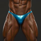 Metro malewear posingwear shiny turquoise metallic briefs designed for male posing and competition wear