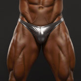 MetroMaleWear posingwear metallic carbon posing suit in shiny silver metallic briefs with a sleek form-fitting design