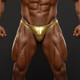 Shiny gold metallic briefs from metromalewear posingwear metallic gold posing suit for bodybuilding competitions
