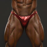 Shiny red metallic briefs metro males wear posingwear metallic red posing suit for bodybuilding and fitness competitions