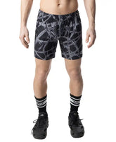 Black barbed wire rugby shorts with a white rope pattern perfect for sports and casual wear