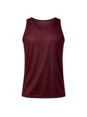 Maroon nylon tricot tank top with a smooth form-fitting design and subtle ribbed trim along the neckline