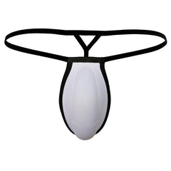 Black and white metro malewear cock bra thong with sleek minimalist design shown from the back side