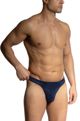 A navy blue textured fabric thong with sleek form-fitting design from olaf benz brazil brief collection