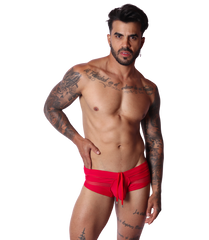 Panel Red Swim Brief on model by Gigo Underwear