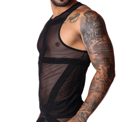 Panel Black Tank front view by Gigo Underwear