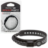 Black adjustable Speed Shift C-ring in packaging and displayed outside, showing multiple sizing holes and release tab.