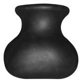 Black bulbous silicone bull bag novelty with a wide mouth and narrow neck on a white background.