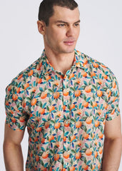 POSTMARC Orange Print S/S Linen Tencel Shirt - Orange/Teal Fruits