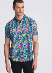 POSTMARC Floral Printed Eyelet S/S Shirt - Cobalt/Multi