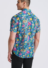 POSTMARC Floral Printed Eyelet S/S Shirt - Cobalt/Multi