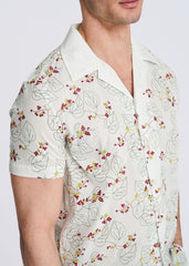 POSTMARC Floral Embroidered Border S/S Shirt -White/Merlot Vines