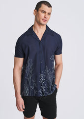 POSTMARC Embroidered Border S/S Shirt - Navy/Sky