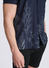 POSTMARC Embroidered Border S/S Shirt - Navy/Sky