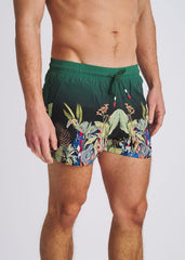 POSTMARC Fuana Print Swim Shorts W/ Mesh Lining - Emerald/Multi Fauna