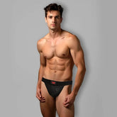Black athletic briefs with red top logo on waistband from the prowler switch jockstrap collection