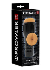 Black and tan silicone torch masturbator with textured grip branded as Prowler Red in the prowler red manhole stroker