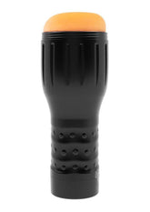 Black plastic prowler red manhole stroker adult toy with orange silicone tip and textured grip sections