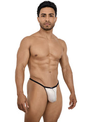 Pikante beige G-string with a contoured pouch, black trim, and a small logo tag at the front waistband.