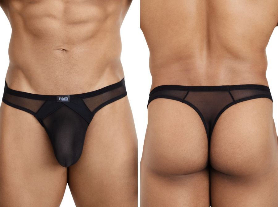 Pikante Sobek black thong in sheer, lightweight mesh fabric with a branded waistband and contoured pouch.