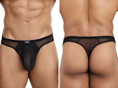 Pikante Sobek black thong in sheer, lightweight mesh fabric with a branded waistband and contoured pouch.