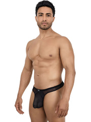 Pikante Sobek thong in black, featuring a sheer mesh pouch design and thin elastic waistband.