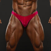 Vibrant fuchsia velvet briefs with subtle textured pattern from MetroMaleWear posingwear pink velvet posing suit collection