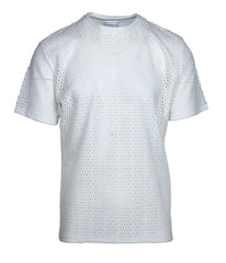 White perforated cotton smash gossamer lace top with round neckline and short sleeves for casual wear