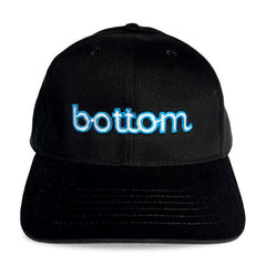 Black Spunky Monkee cap with glowing blue embroidered bottom logo on front panel for casual wear