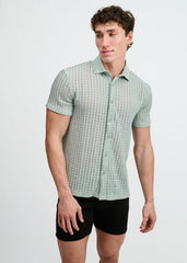 ST33LE Open Knit Stretch S/S Shirt With Rib Collar - Ocean